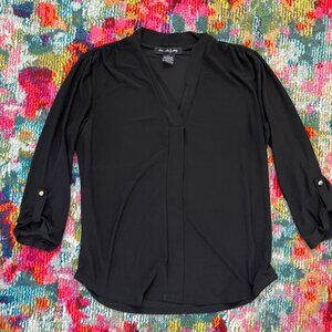 Elie Mccarthy Black Business Casual Blouse with 3/4 Length Sleeves